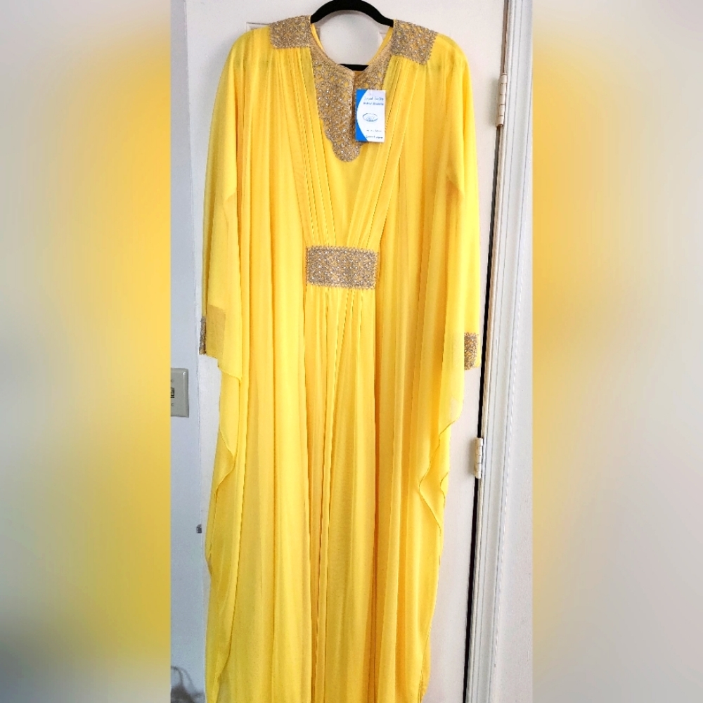 Kaftans for Women Yellow Dubai Kaftans Formal Abaya Dress